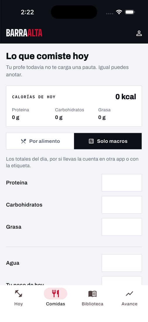 Alimentación en la app